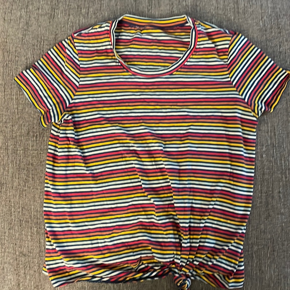 Madewell Knot Front T Shirt Rainbow Medium Striped
